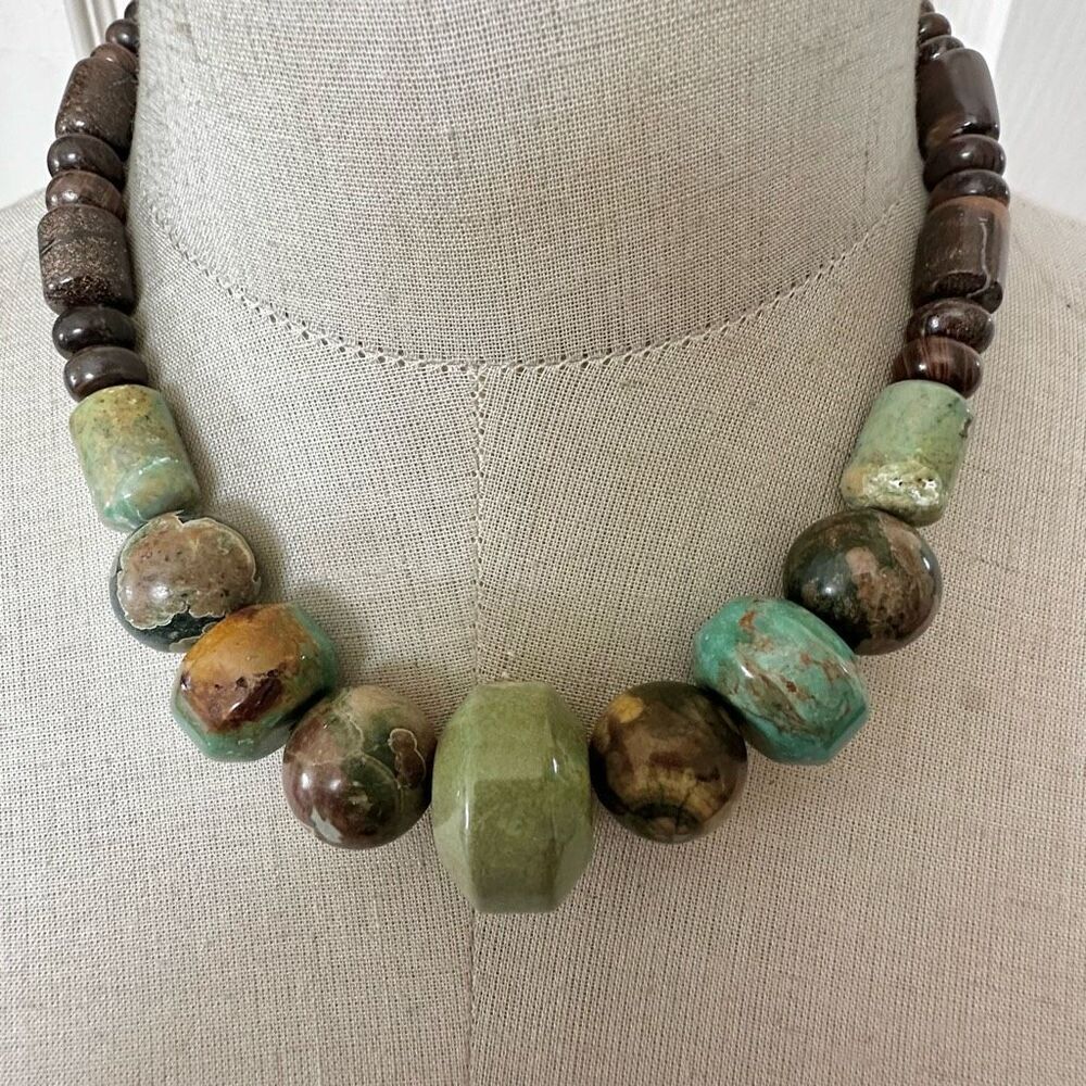 Jay King Mine Finds Chunky Rainforest Jasper & Petrified Wood Necklace - Sterlin